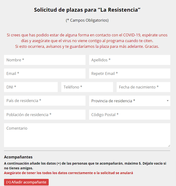 Solicitud de plazas de la resistencia